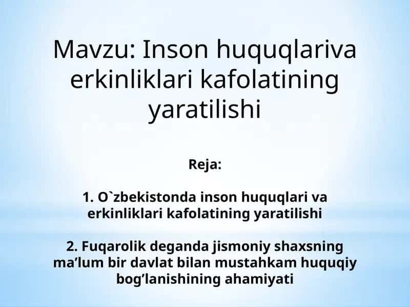 Inson huquqlariva erkinliklari kafolatining yaratilishi