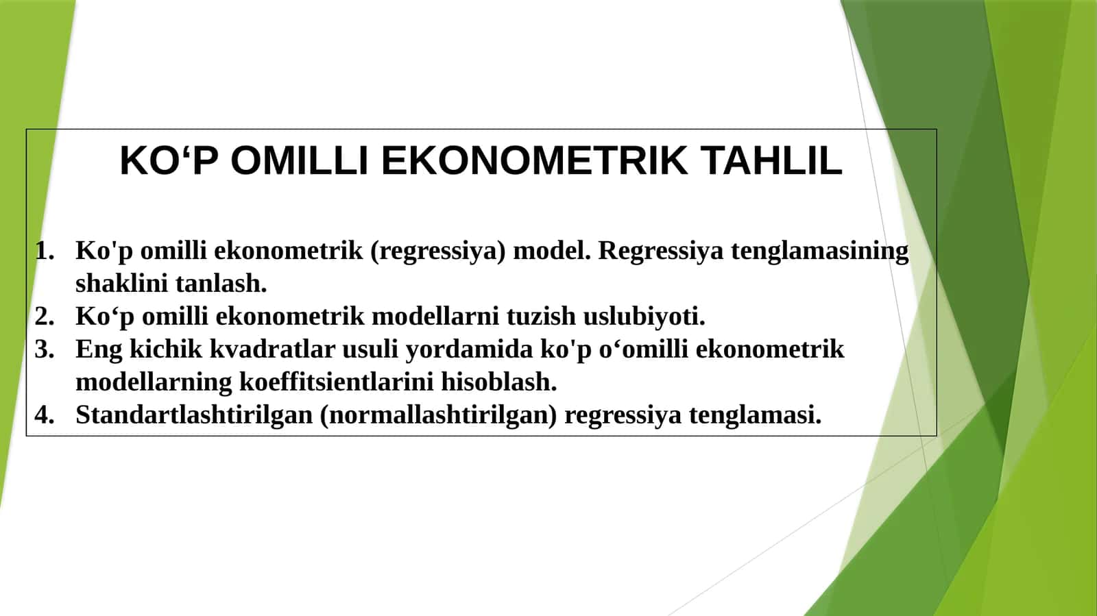 KO‘P OMILLI EKONOMETRIK TAHLIL