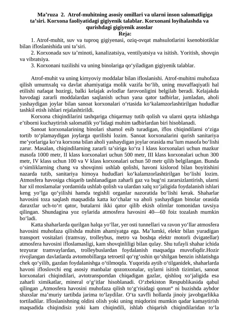 Atrof-muhit va gigiyena