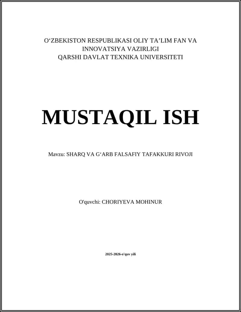 SHARQ VA G‘ARB FALSAFIY TAFAKKURI RIVOJI