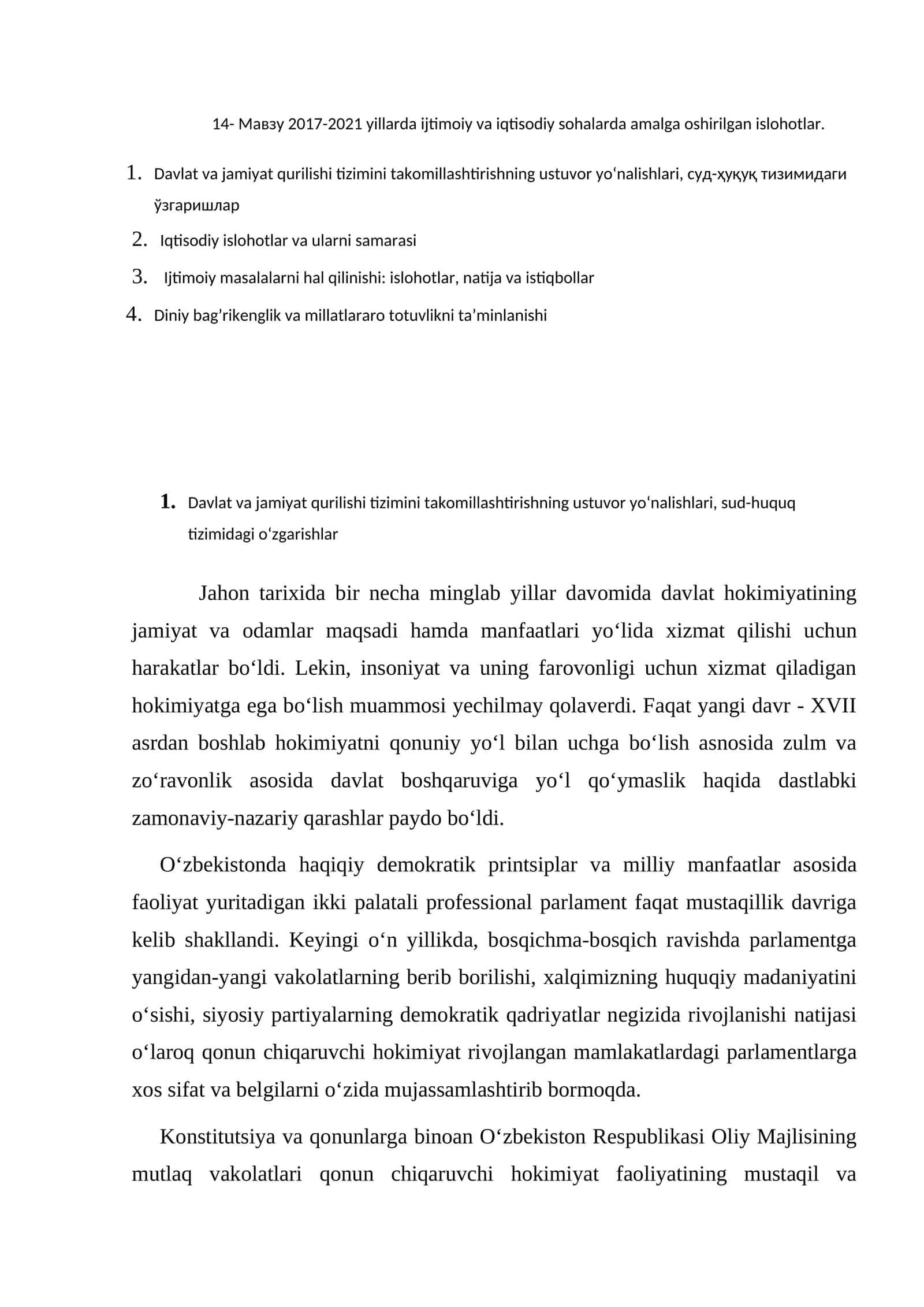 14- Мавзу 2017-2021 yillarda ijtimoiy va iqtisodiy sohalarda amalga oshirilgan islohotlar