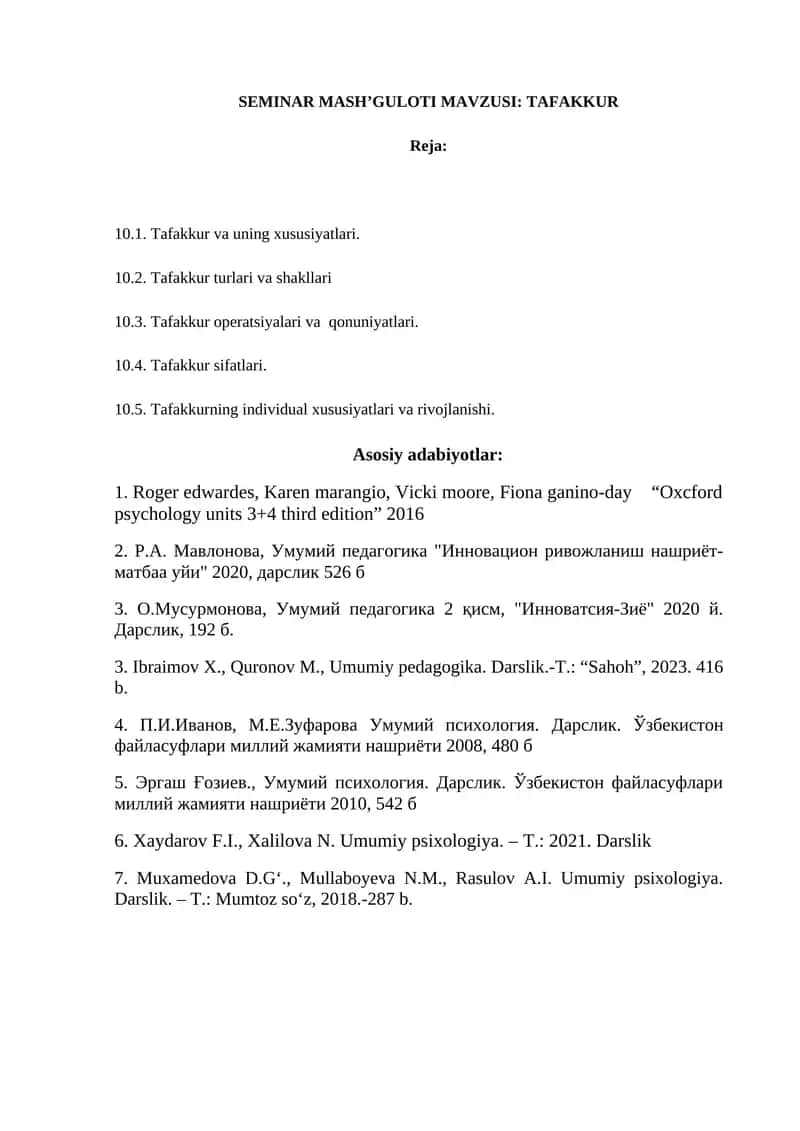 Tafakkur seminar mash'guloti