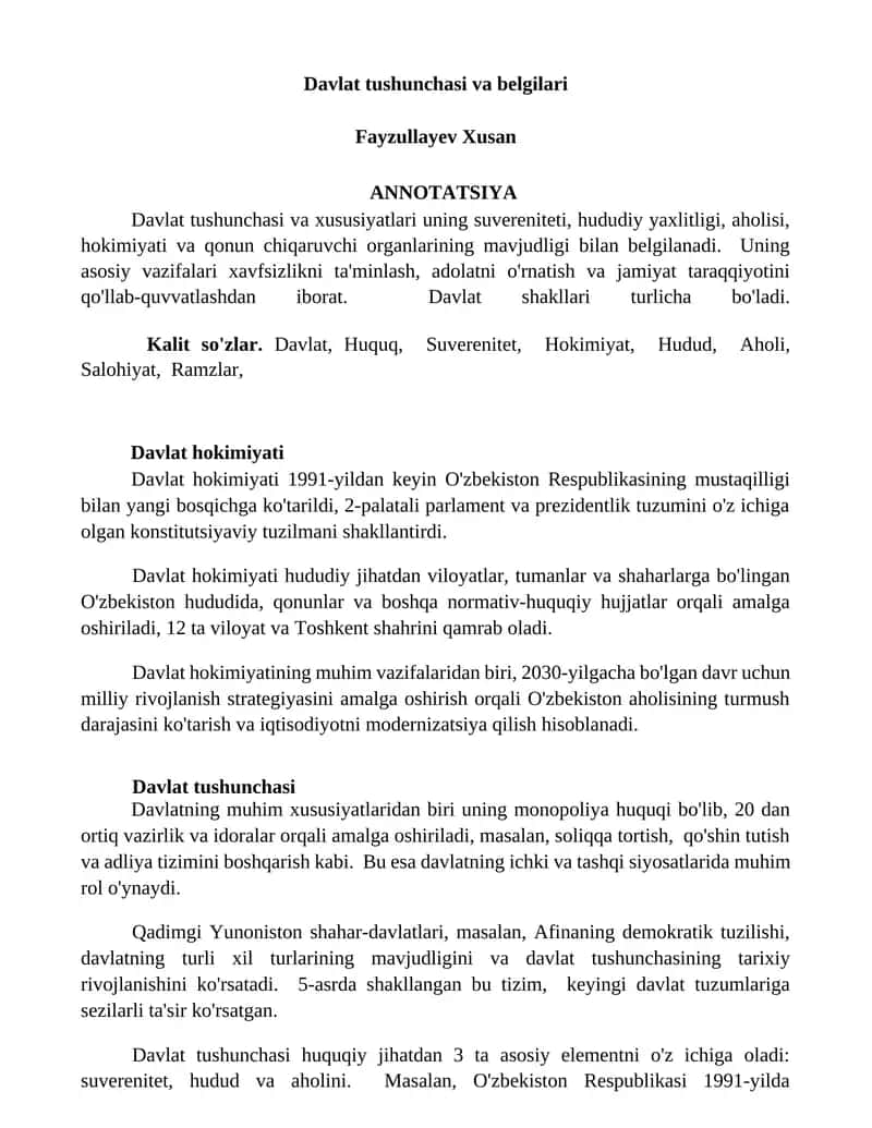 Davlat tushunchasi va belgilari