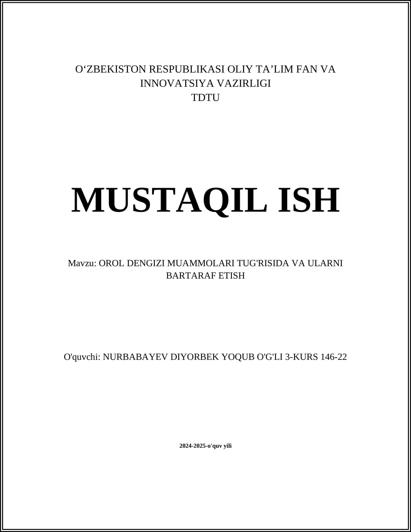 OROL DENGIZI MUAMMOLARI