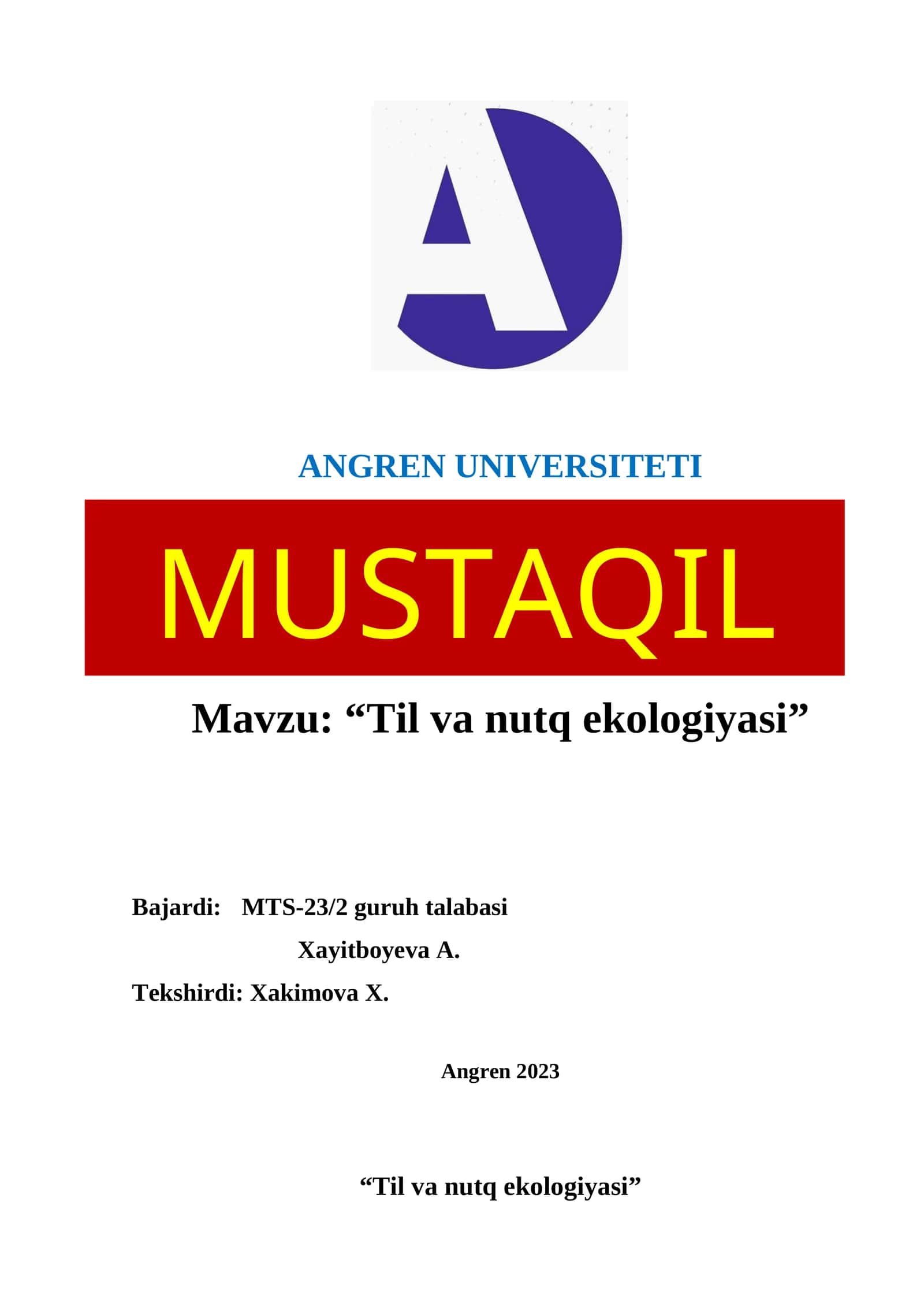 Til va nutq ekologiyasi