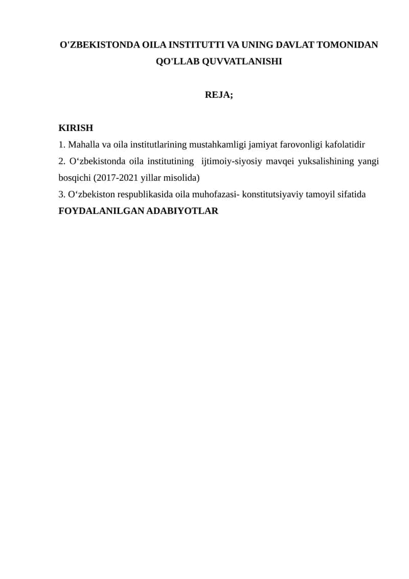 O‘zbekistonda Oila Institutini Mustahkamlash Konsepsiyasi