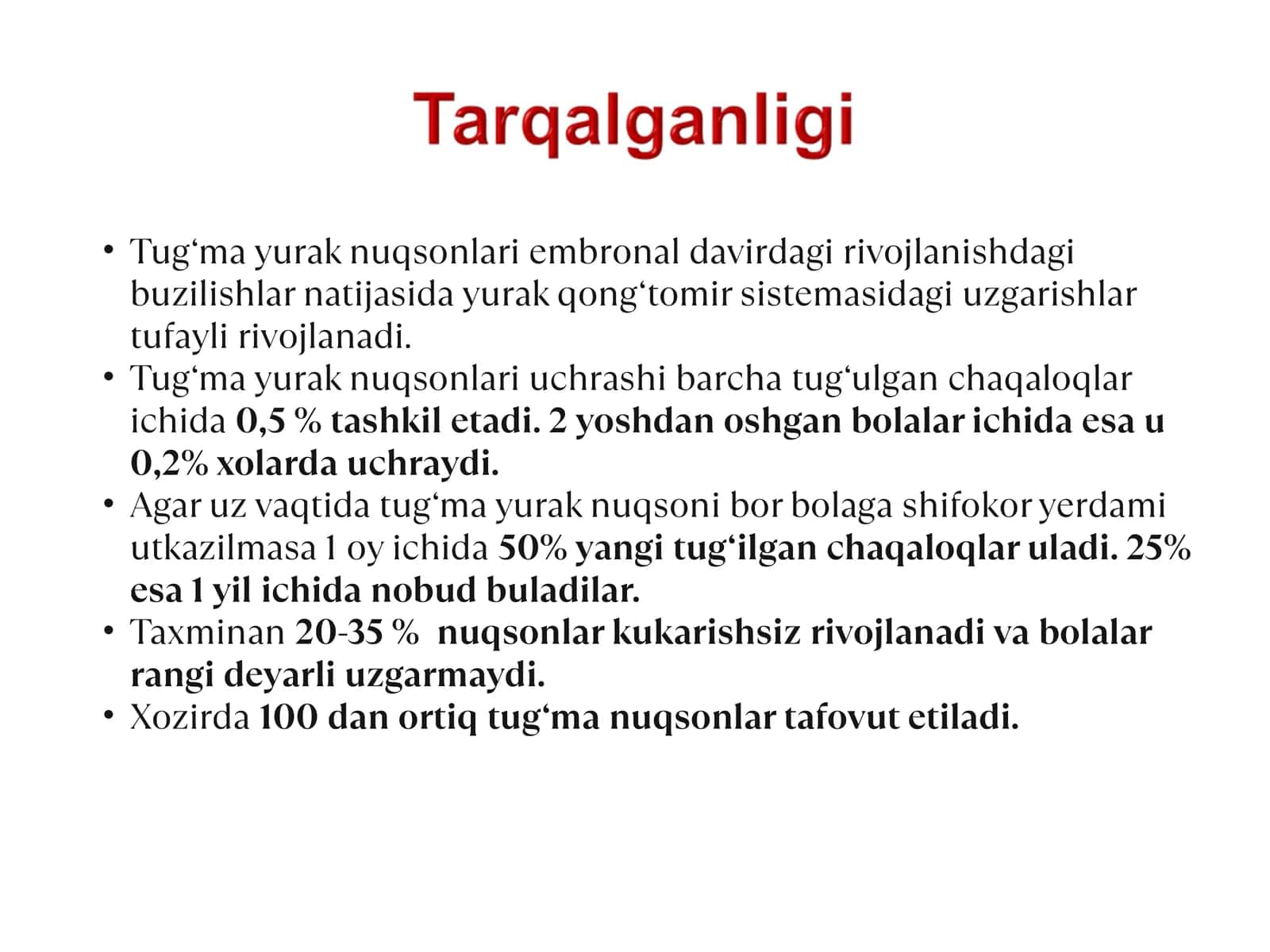 Tug‘ma yurak nuqsonlari embronal davirdagi rivojlanishdagi buzilishlar