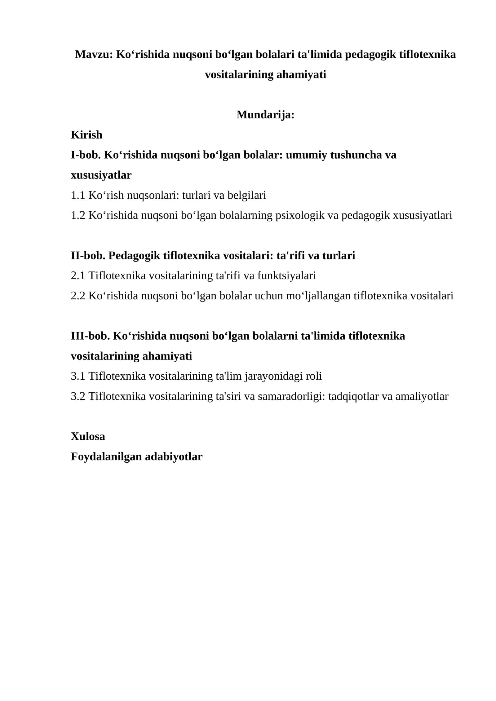 Ko‘rishida nuqsoni bo‘lgan bolalari ta'limida pedagogik tiflotexnika vositalarining ahamiyati