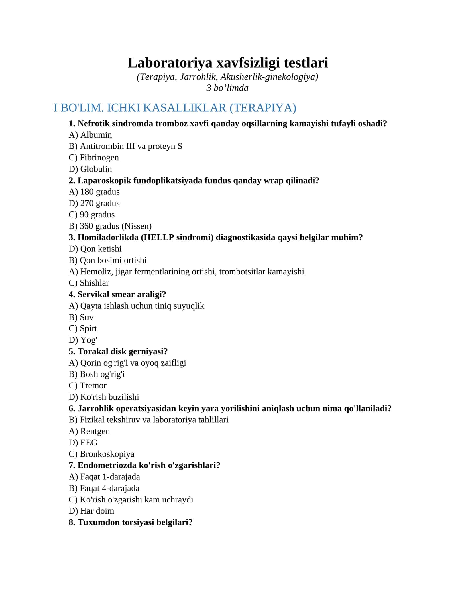 Laboratoriya xavfsizligi testlari