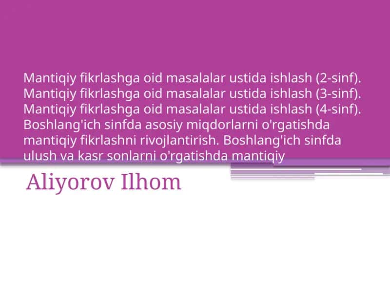 2-sinf uchun mantiqiy masalalar