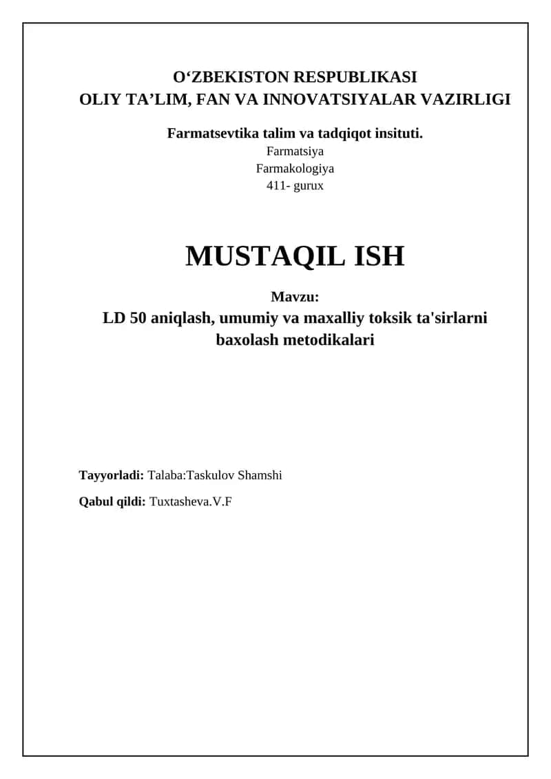 LD50 ni aniqlash usullari va ma'lumotlarni tahlil qilish
