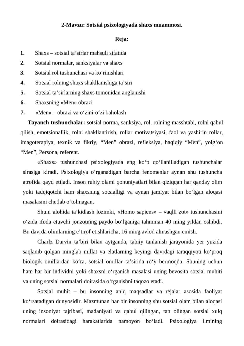 Shaxsning sotsial ruhiyolari