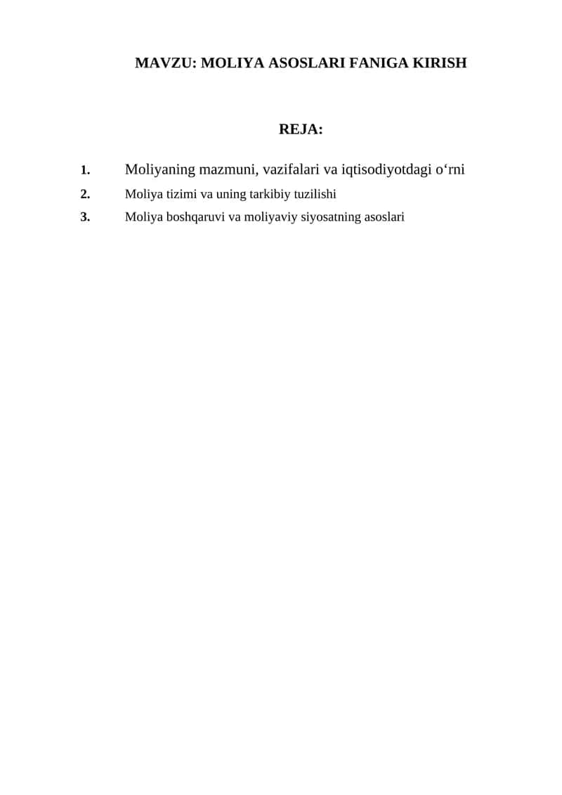 MOLIYA ASOSLARI FANIGA