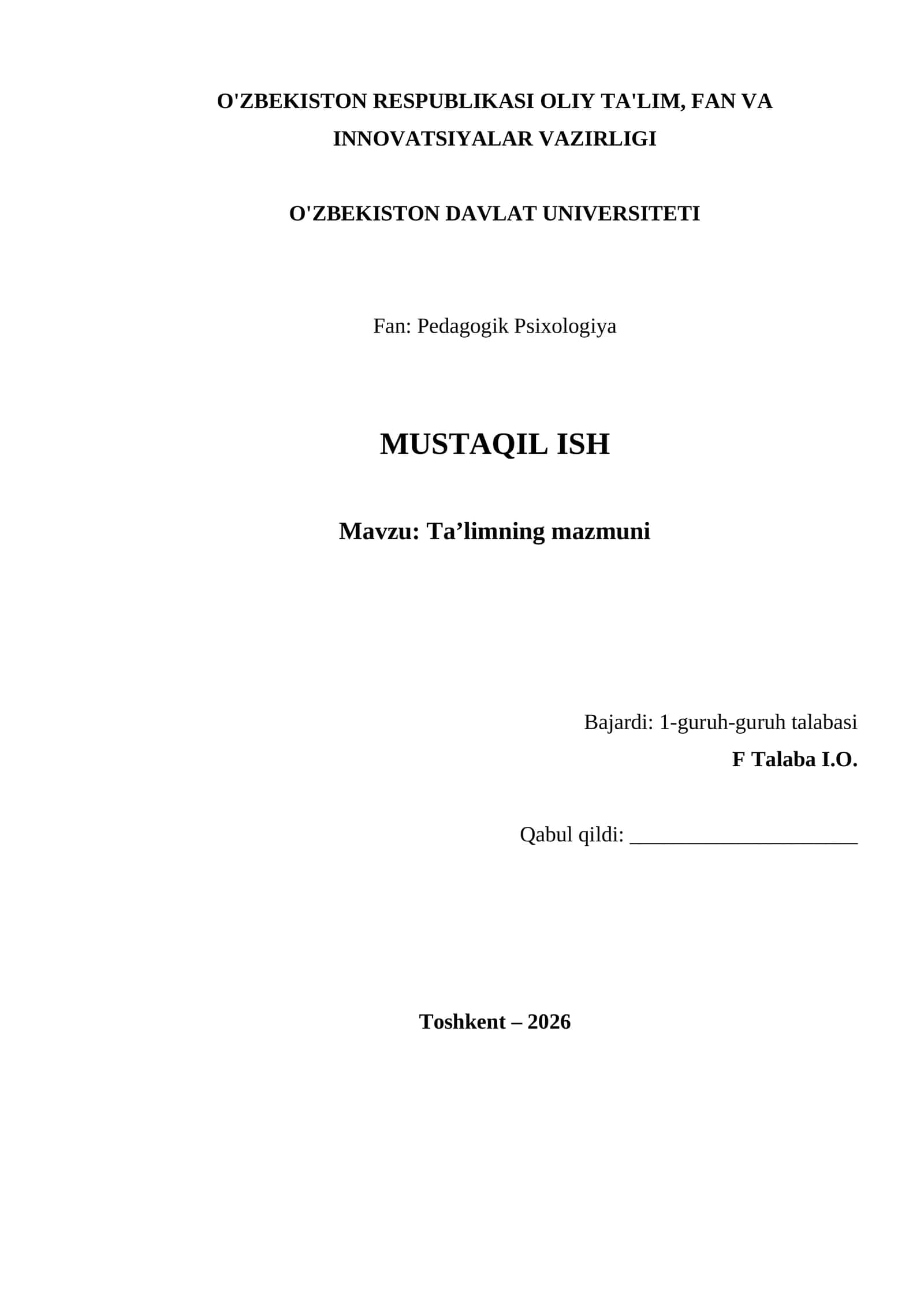 Ta’limning mazmuni
