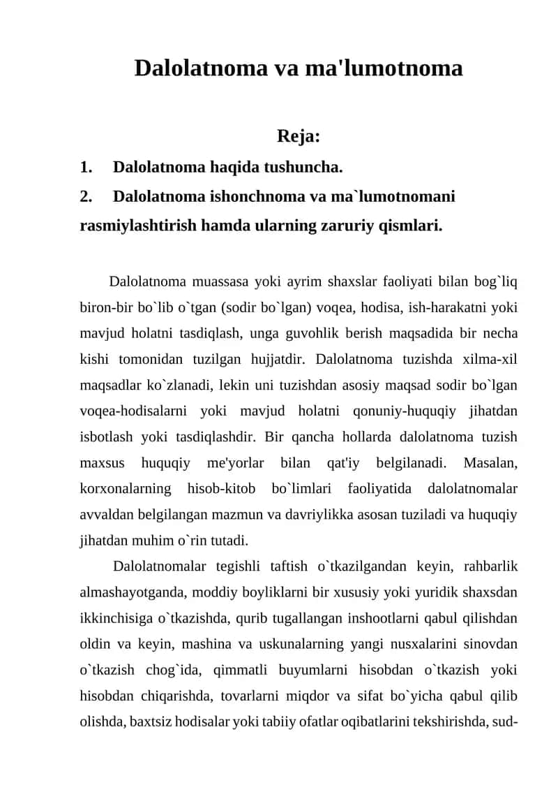 Dalolatnoma va ma'lumotnoma