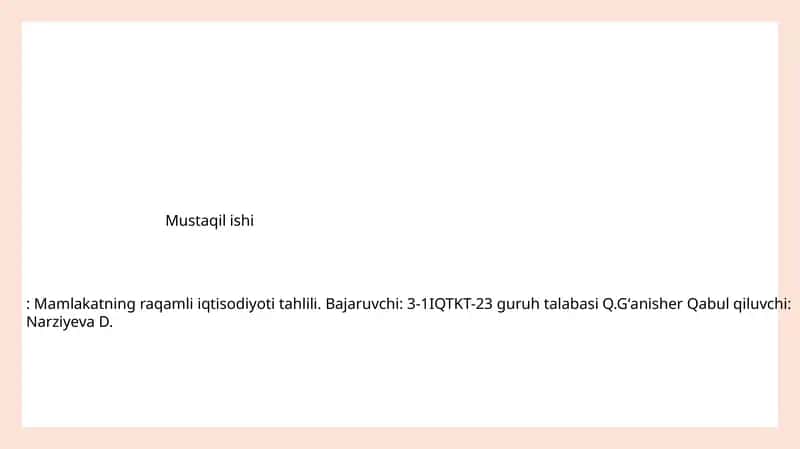 Mustaqil ishi: Mamlakatning raqamli iqtisodiyoti tahlili