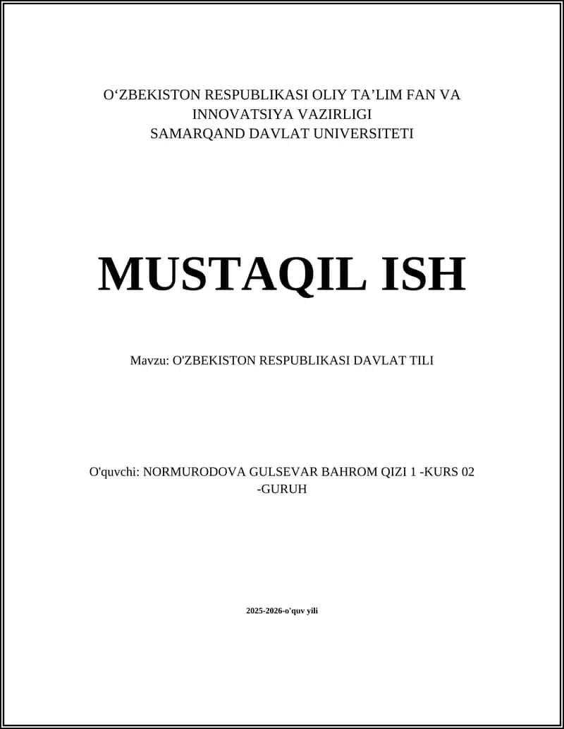 O'ZBEKISTON RESPUBLIKASI DAVLAT TILI