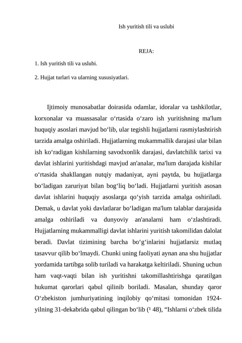 Ish yuritish tili va uslubi