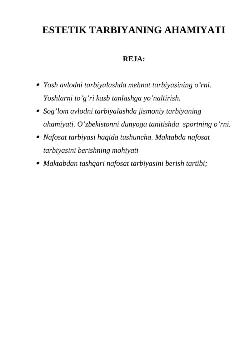 ESTETIK TARBIYANING AHAMIYATI