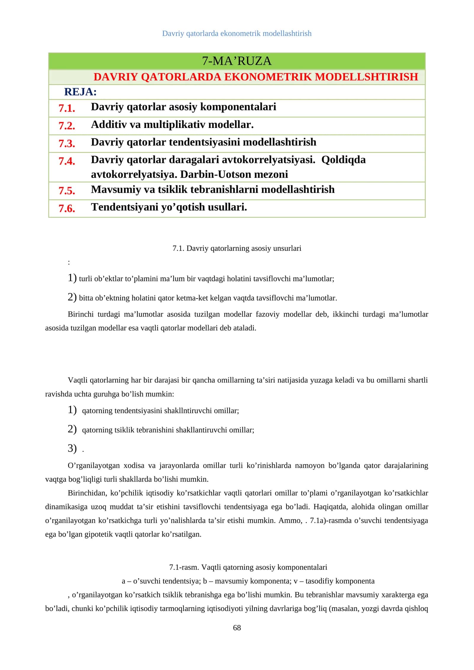 Davriy qatorlarda ekonometrik modellashtirish