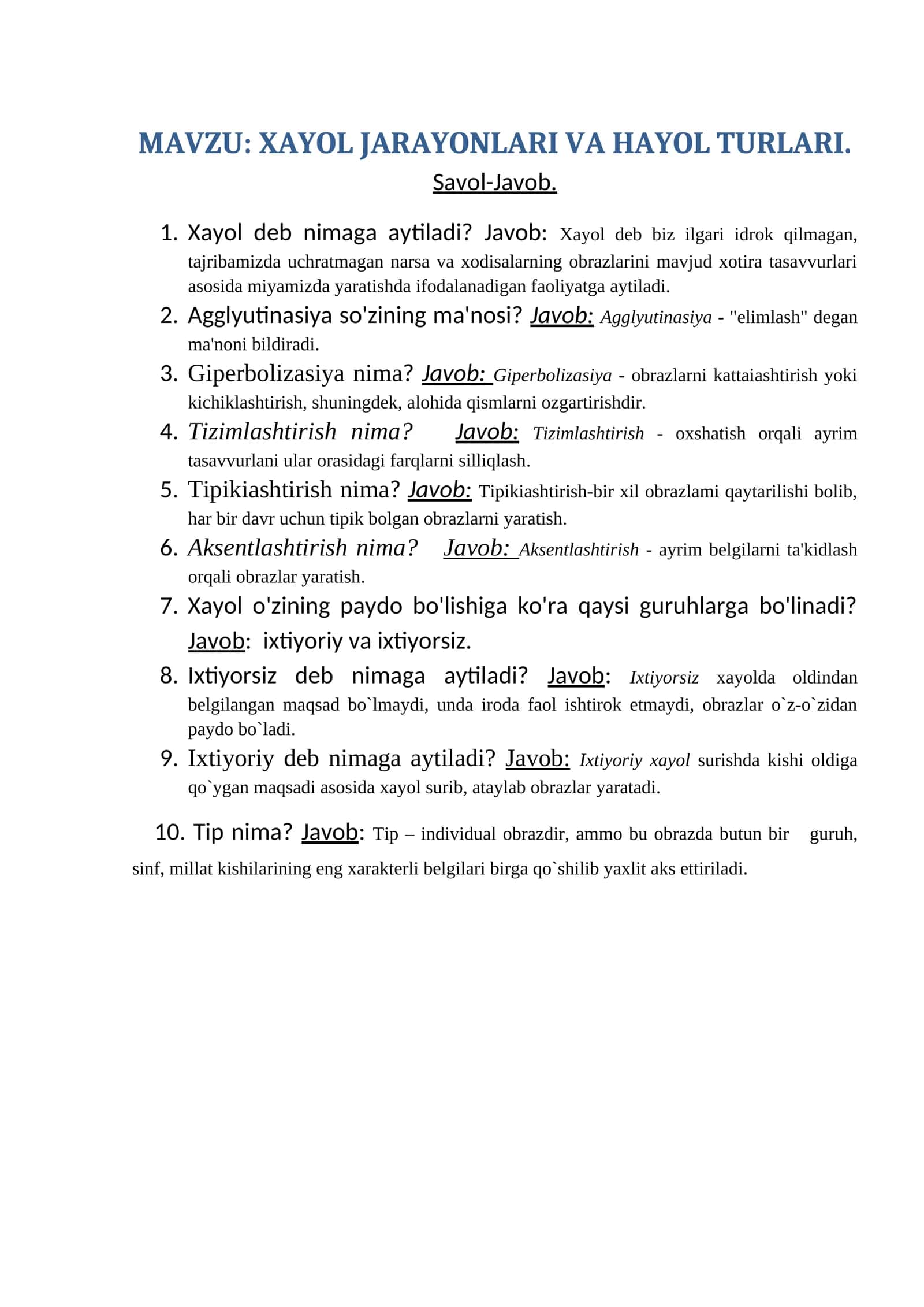 XAYOL JARAYONLARI VA HAYOL TURLARI