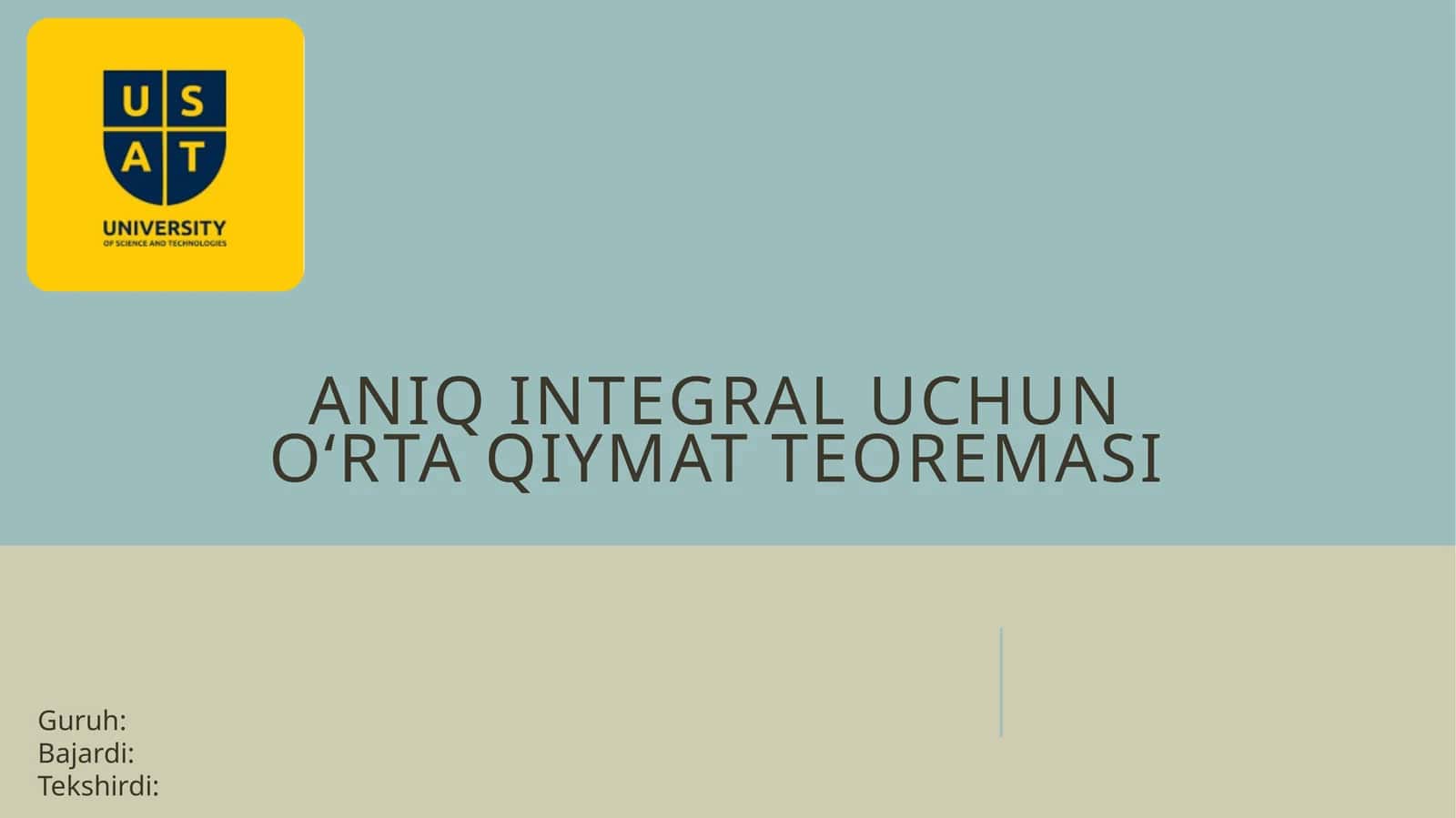 aniqintegral uchun o'rtacha qiymat teoremasi