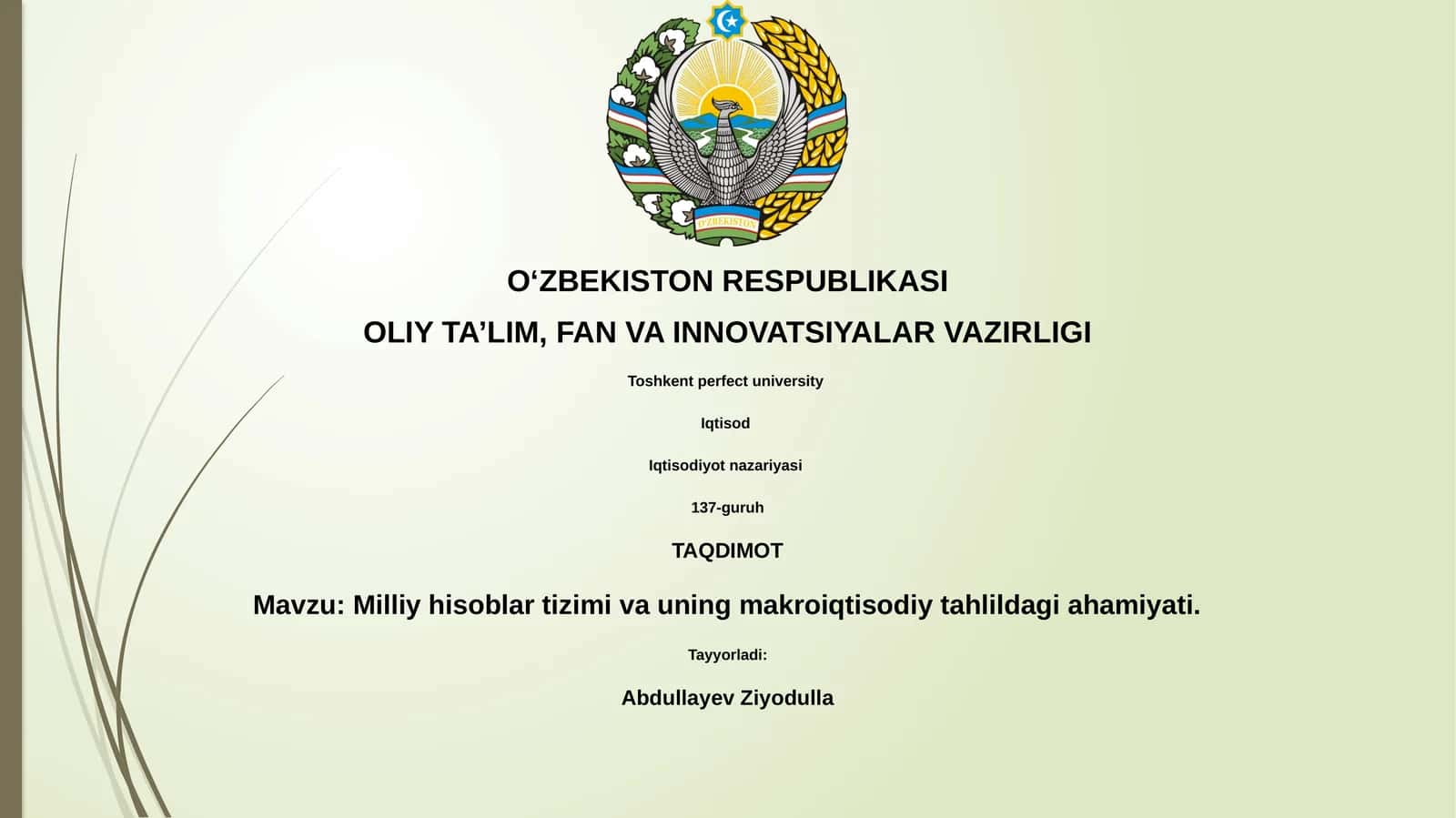 Milliy hisoblar tizimi va uning makroiqtisodiy tahlildagi ahamiyati
