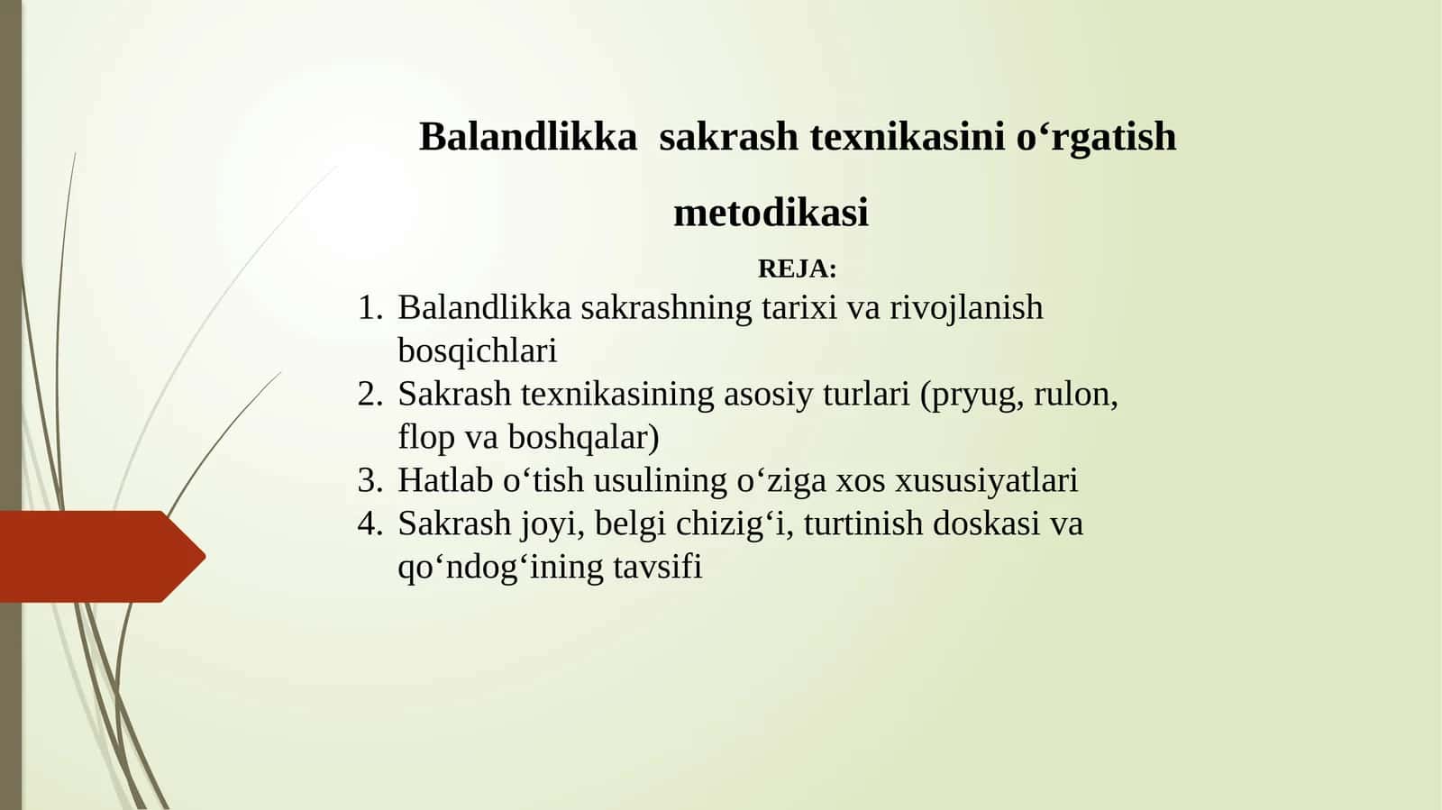 Balandlikka sakrash texnikasini oʻrgatish metodikasi