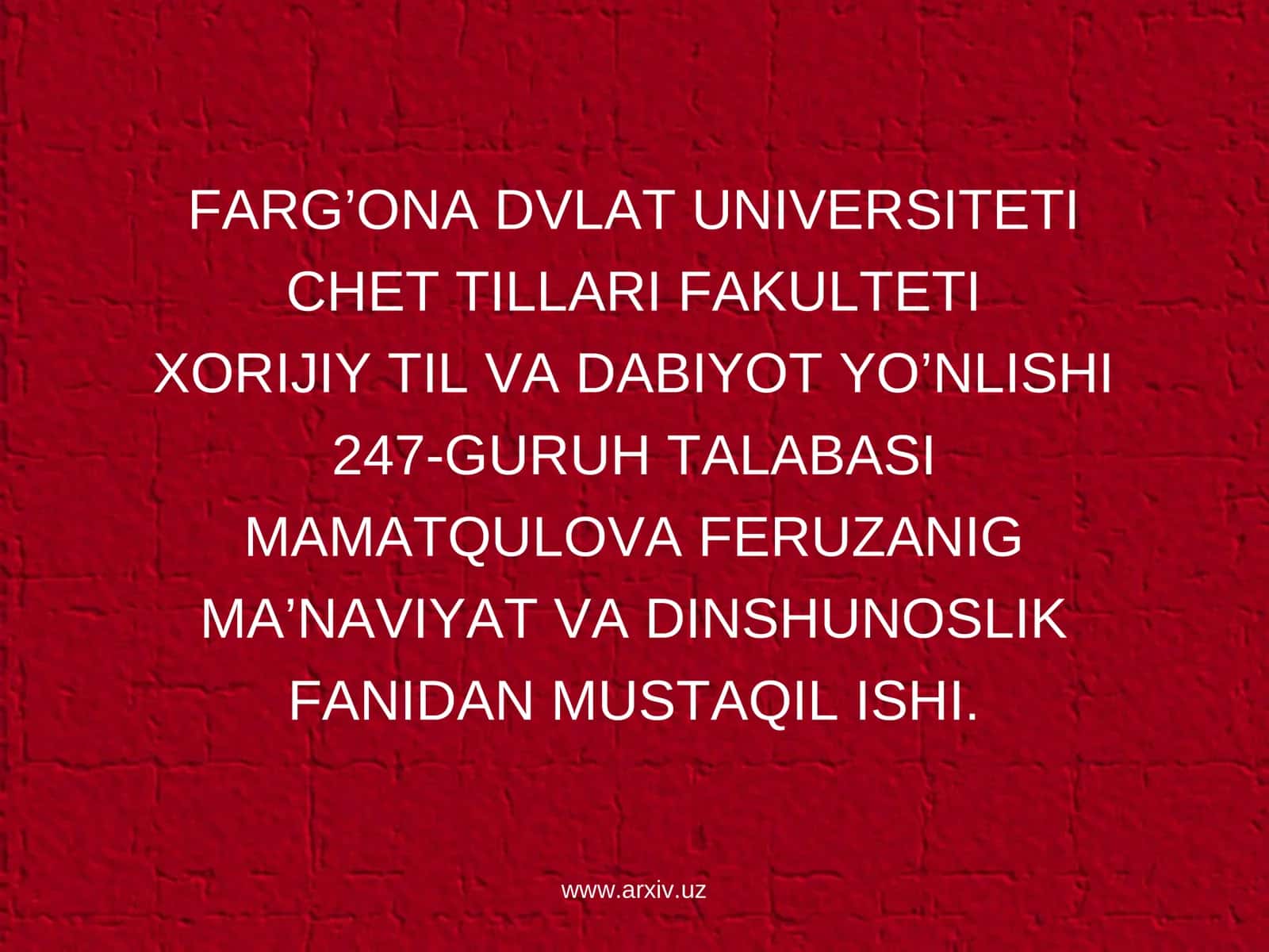 MA’NAVIYAT VA DINSHUNOSLIK