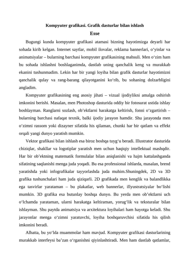 Kompyuter grafikasi. Grafik dasturlar bilan ishlash