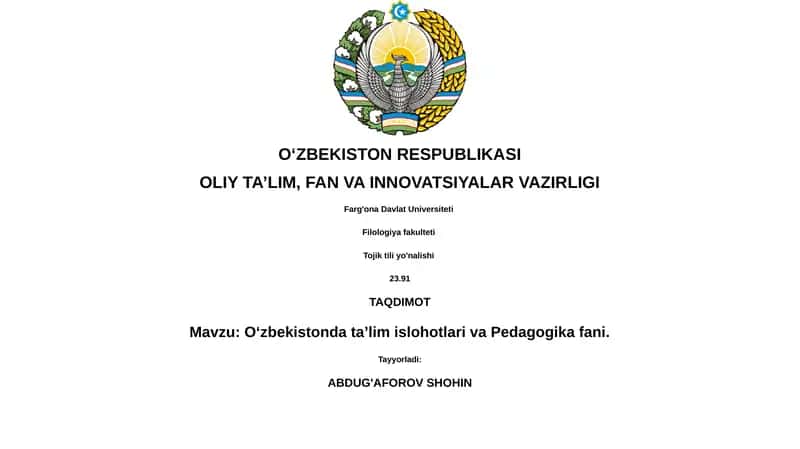 O‘zbekistonda ta’lim islohotlari va Pedagogika fani
