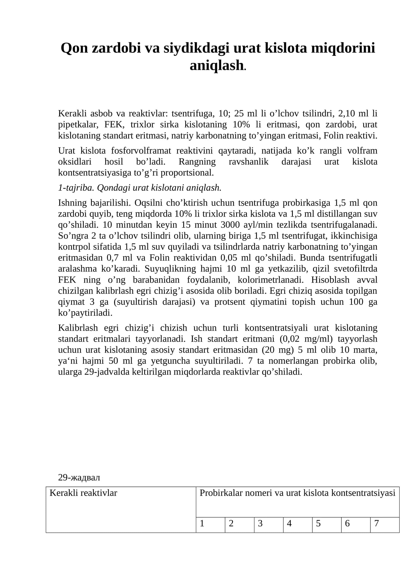 Urat kislota miqdorini aniqlash