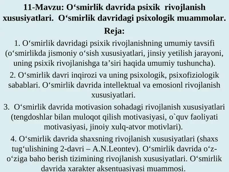O‘smirlik davridagi psixologik muammolar