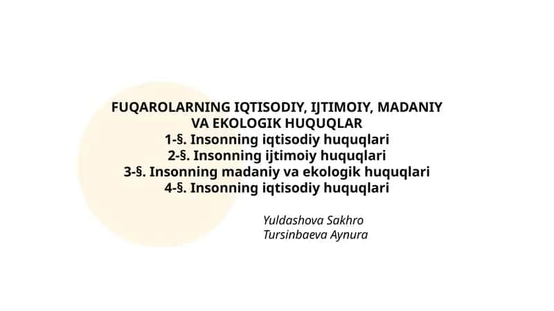 FUQAROLARNING IQTISODIY, IJTIMOIY, MADANIY VA EKOLOGIK HUQUQLAR