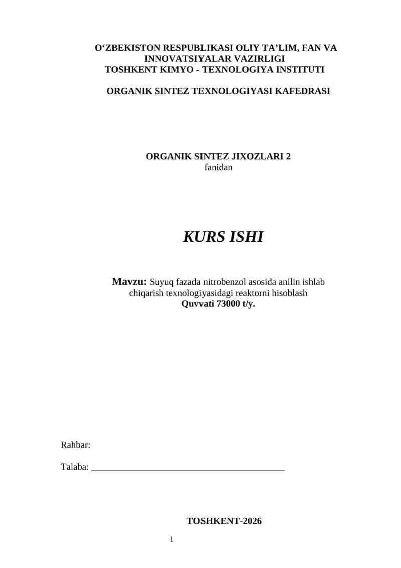 Organik Sintez Jixozlari 2 Kurs Ishi