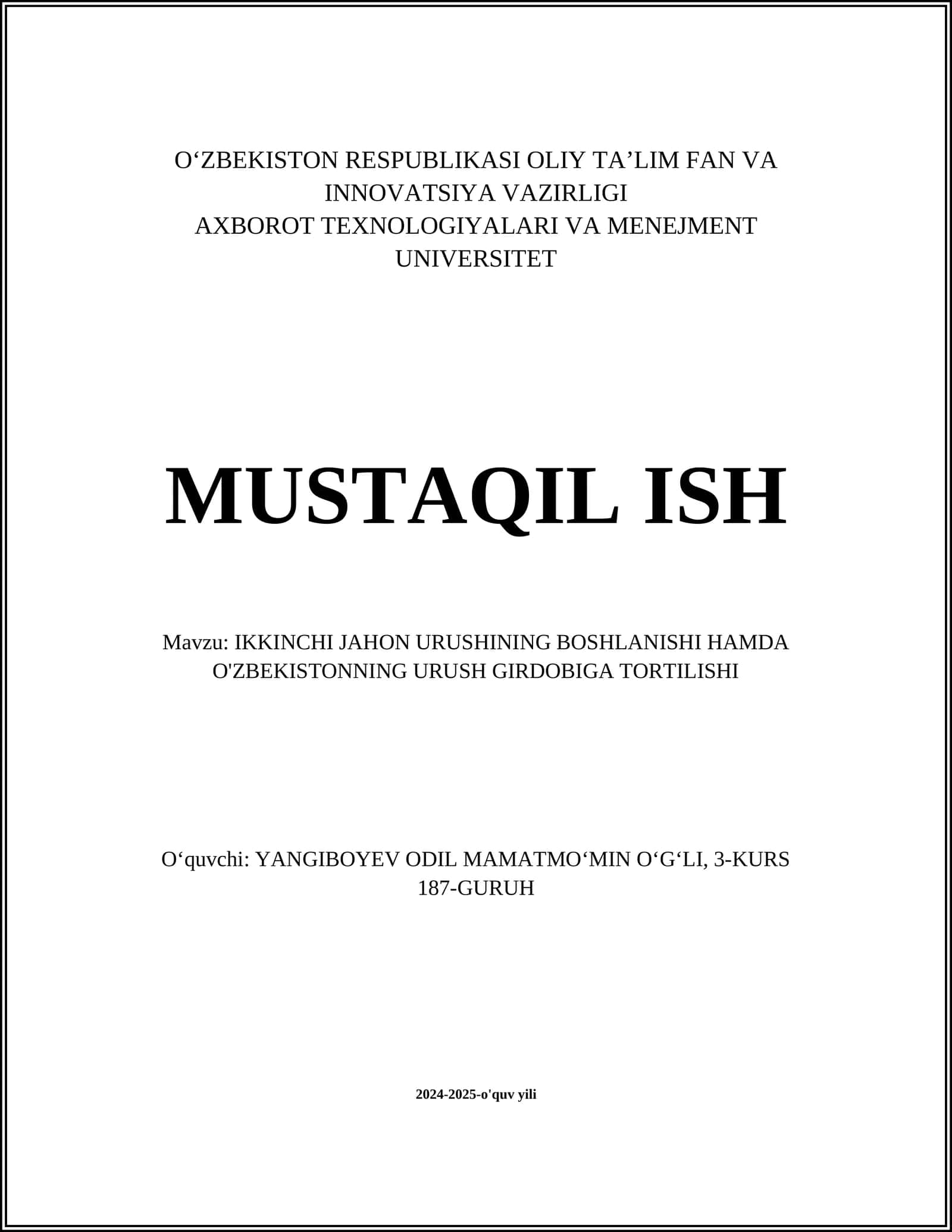 Ikkinchi jahon urushining boshlanishi