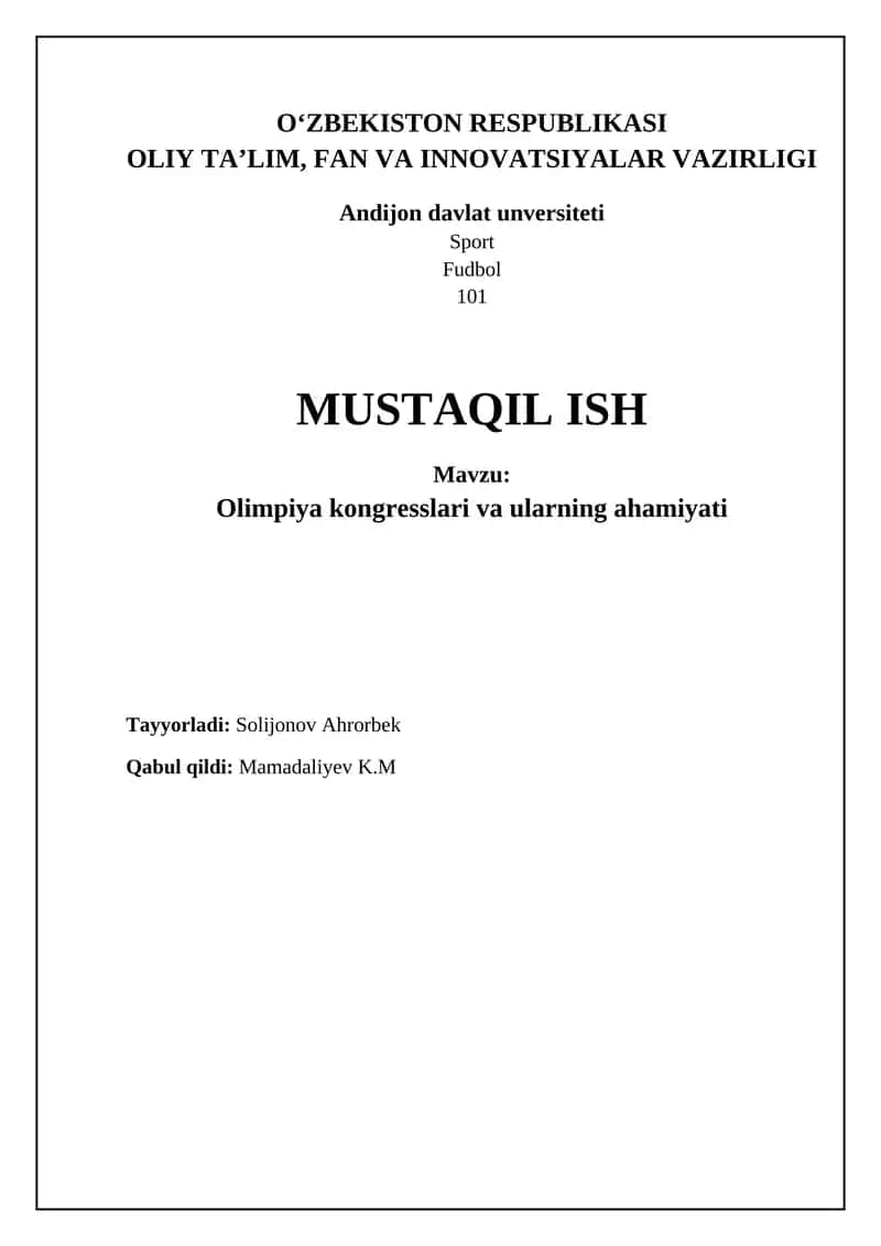 Olimpiya Kongresslari va ularning ahamiyati