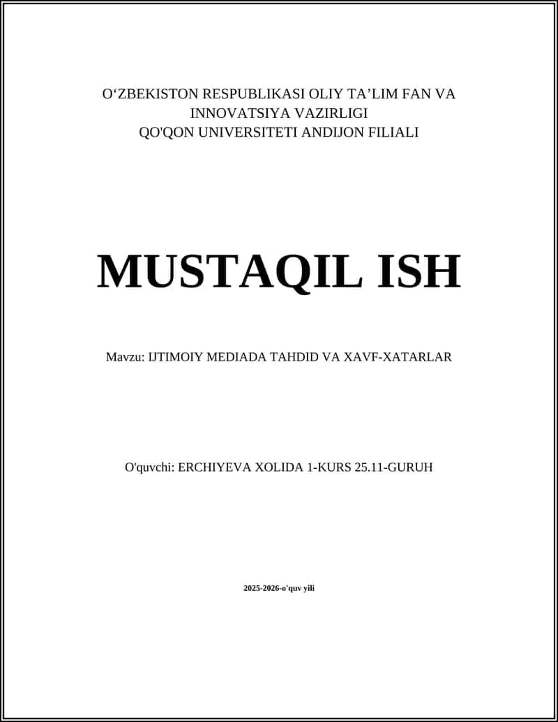 IJTIMOIY MEDIADA TAHDID VA XAVF-XATARLAR