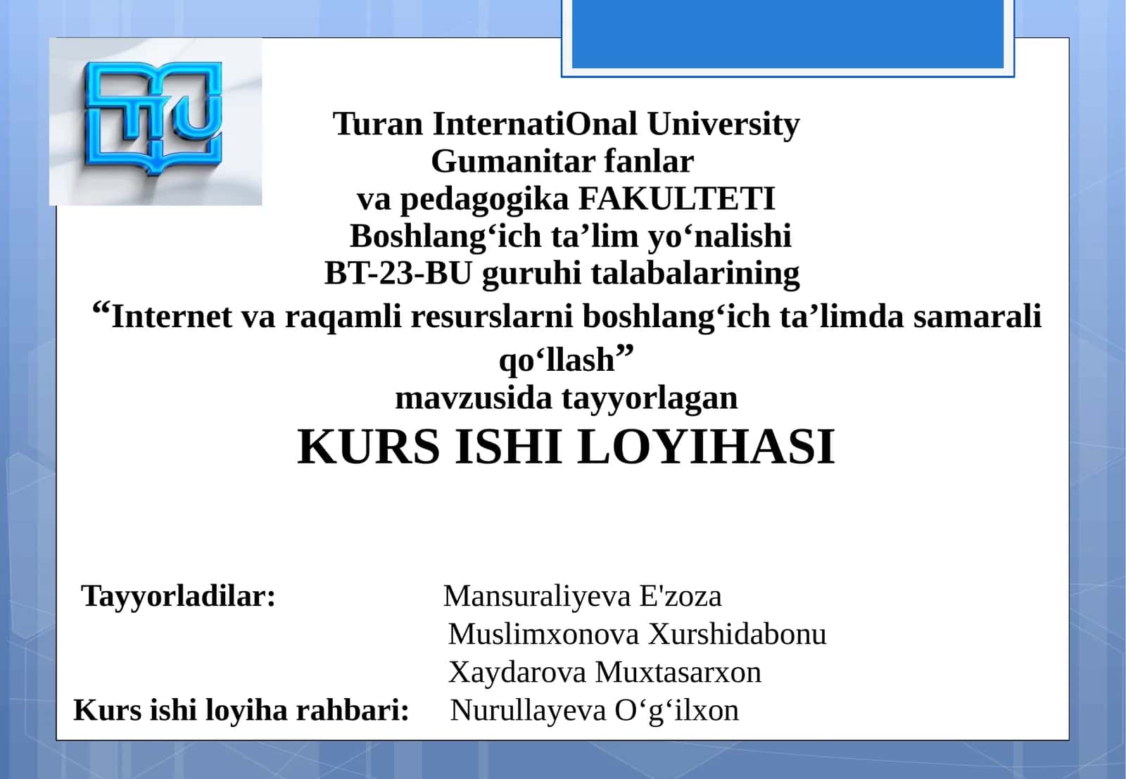 Internet va raqamli resurslarni boshlang‘ich ta’limda samarali qo‘llash