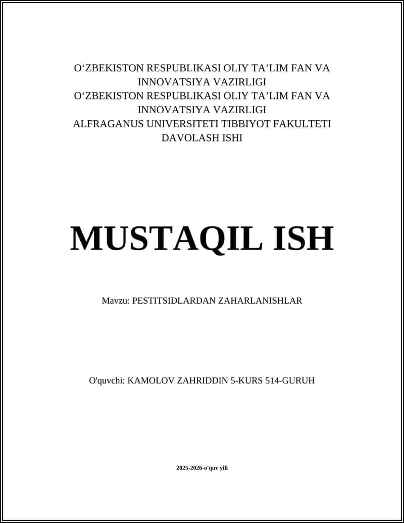 PESTITSIDLARDAN ZAHARLANISHLAR