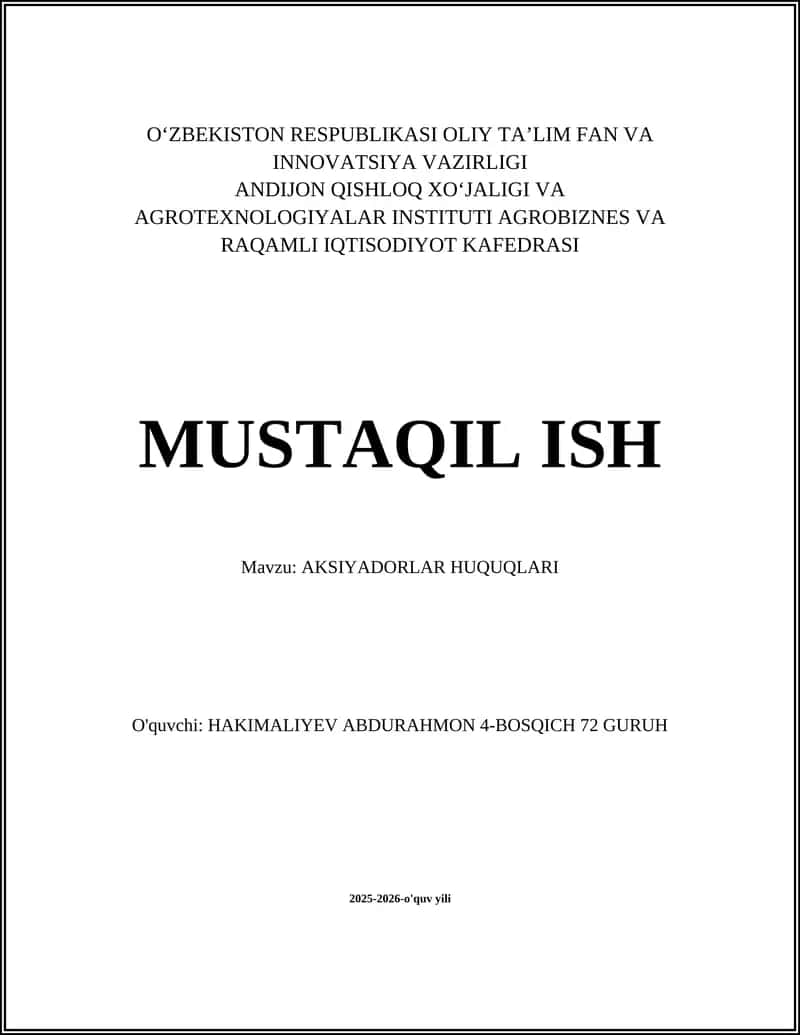 AKSIYADORLAR HUQUQLARI