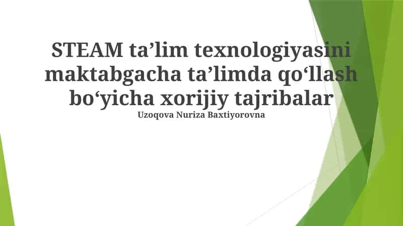 Steam ta'lim texnologiyasini maktabgacha ta'limda qo'llash bo'yicha xorijiy tajribalar
