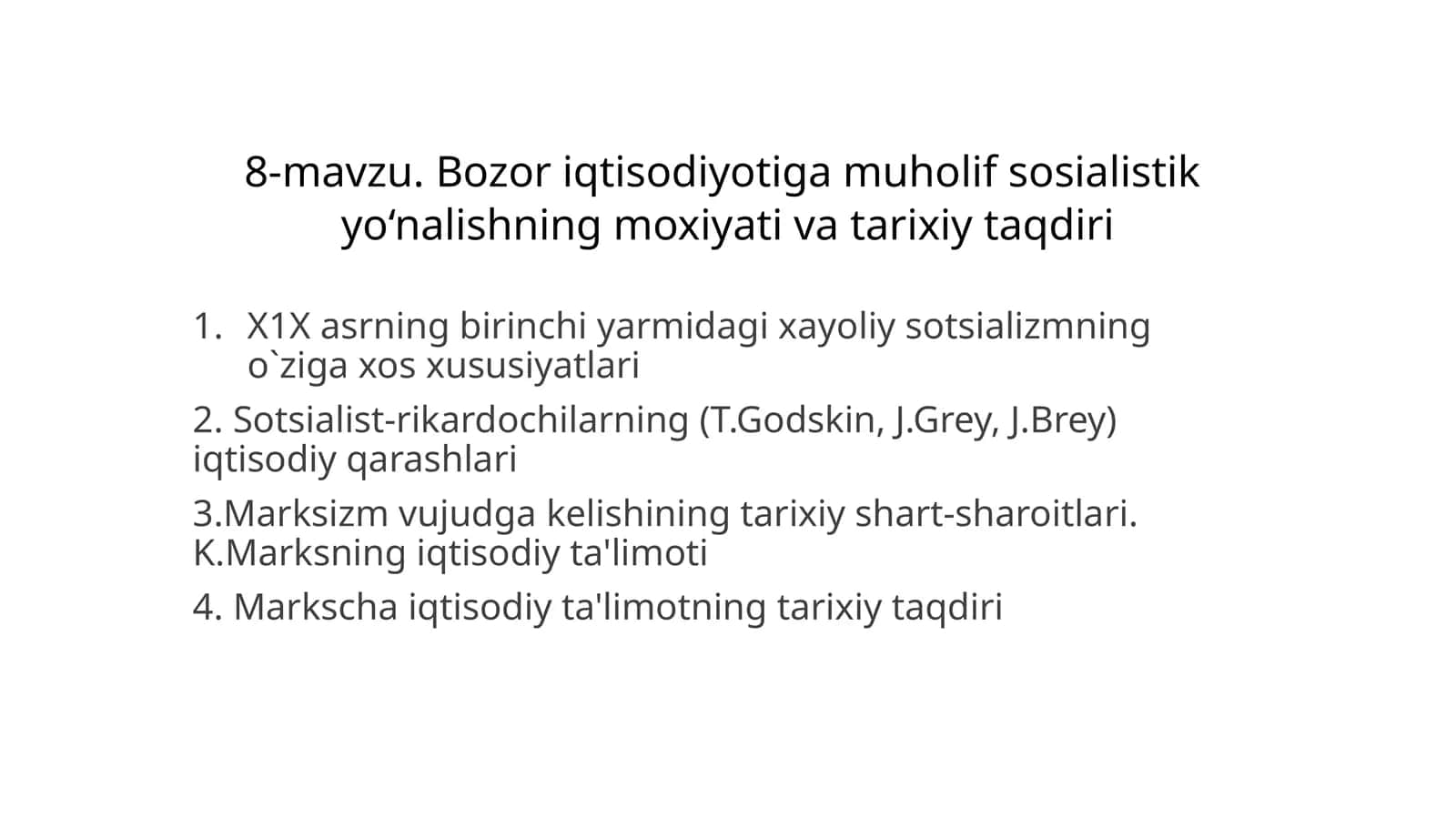 X1X asrning birinchi yarmidagi xayoliy sotsializmning o‘ziga xos xususiyatlari
