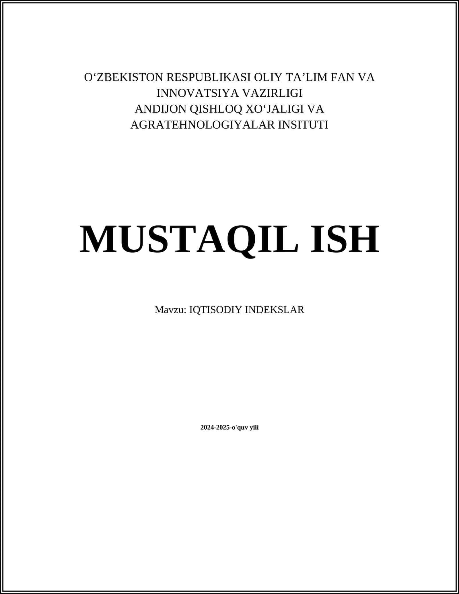 IQTISODIY INDEKSLAR