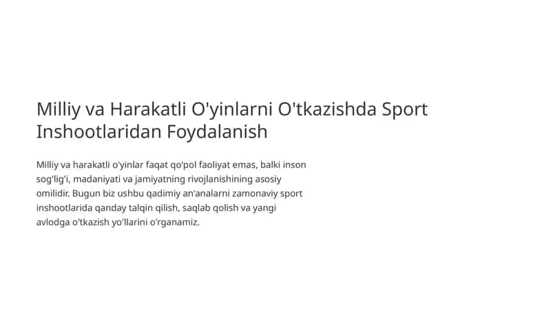 Milliy va Harakatli O'yinlarni O'tkazishda Sport Inshootlaridan Foydalanish