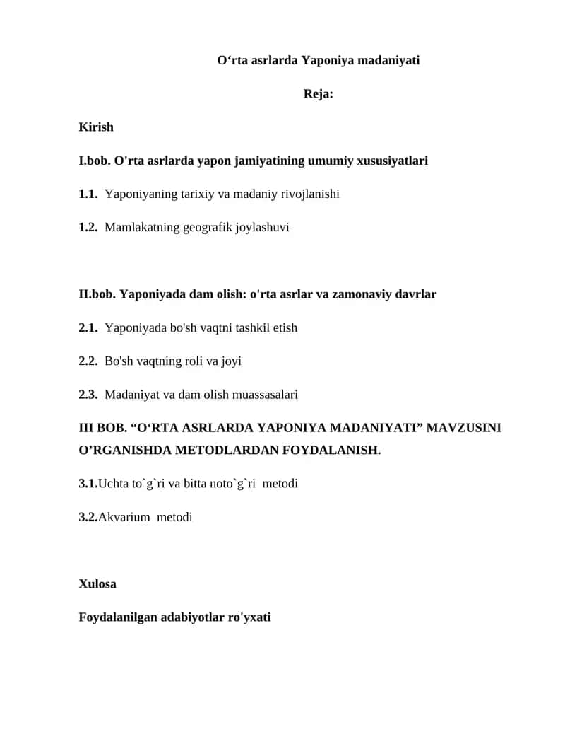 O‘RTA ASRLARDA YAPONIYA MADANIYATI