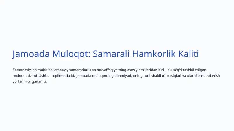 Jamoada Muloqot: Samarali Hamkorlik Kaliti