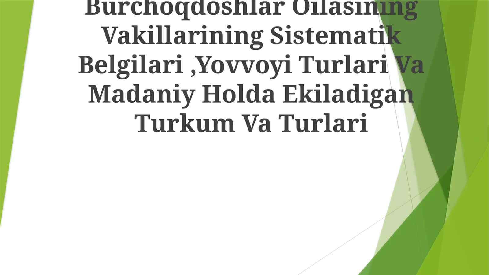 Burchoqdoshlar Oilasining Vakillarining Sistematik Belgilari,Yovvoyi Turlari Va Madaniy Holda Ekiladigan Turkum Va Turlari
