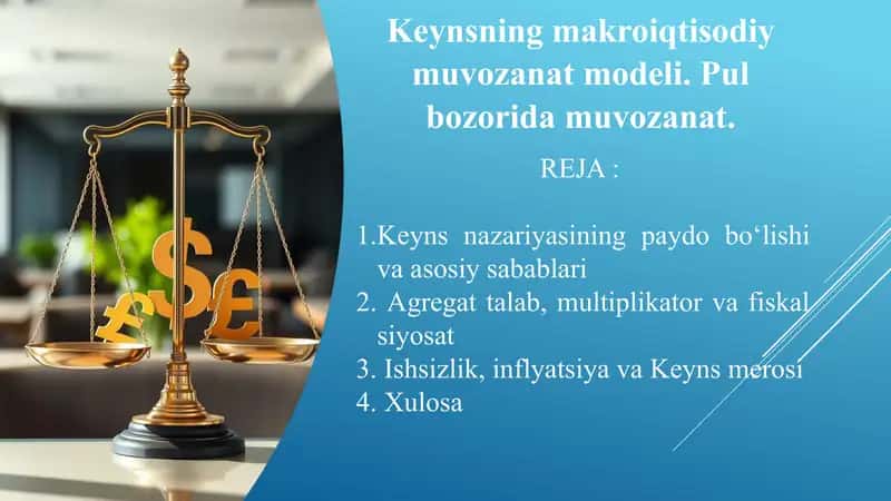 Keynsning makroiqtisodiy muvozanat modeli. Pul bozorida muvozanat.