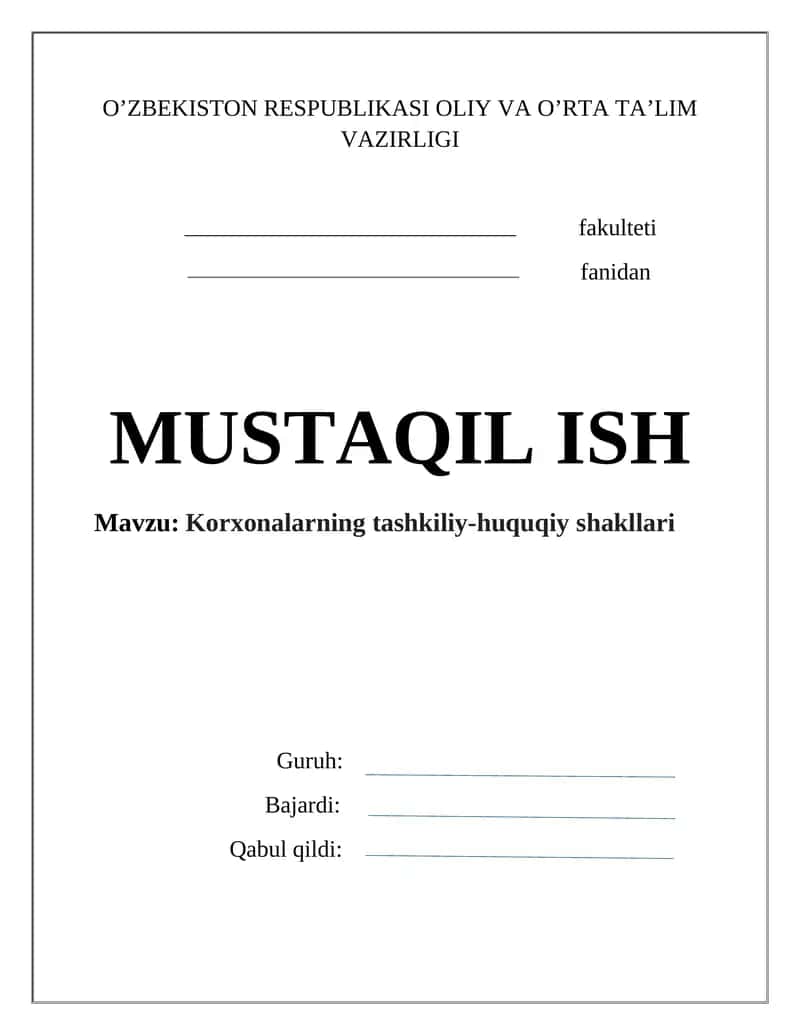 Korxonalarning tashkiliy-huquqiy shakllari